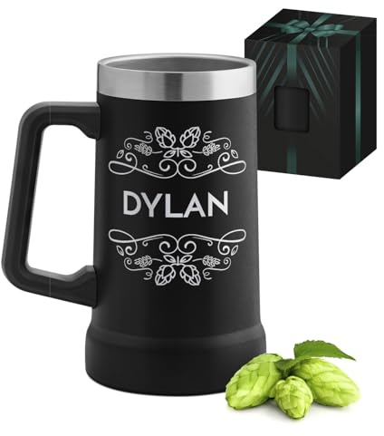 Maverton Isolierter Bierkrug mit Gravur 700 ml Schwarz - Edelstahl Bierglas mit Namen - mit funktionellem Henkel - personalisierte Geschenke Männer - Bier Geschenke für Männer