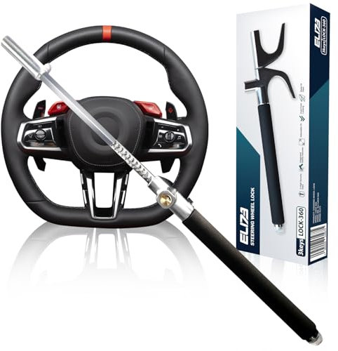 Steering Wheel Lock for Cars & Vans - Heavy Duty Anti Theft Vehicle Lock, Universal Fit, Adjustable Design, Emergency Hammer - Includes 3 Keys (UK Company)