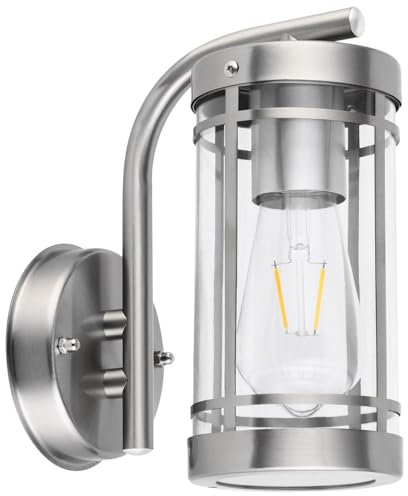 qfzwj Applique Murale Exterieur,Argent Acier Inoxydable Luminaire Exterieur,IP44 Etanche Eclairage exterieur,E27 Base Applique exterieur Max 60W