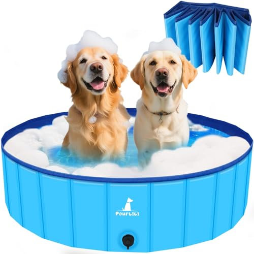 Pourbibi Piscina per Cani per Cani，Bagno per Cani, Piscina per Bambini, Lavandino Pieghevole per Animali Domestici con Antiscivolo in PVC Ecologico Resistente all'Usura（80 x 20 cm）
