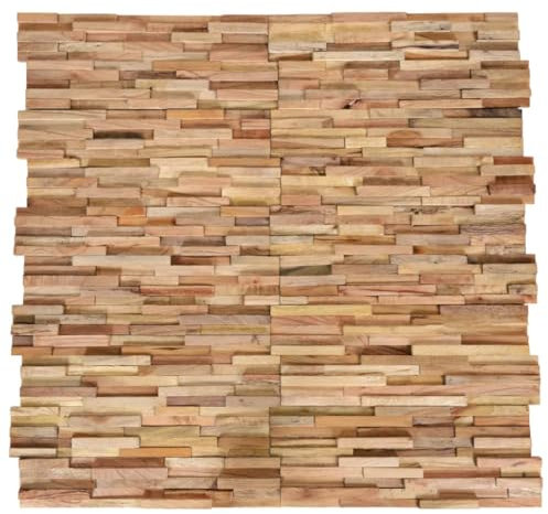 Lot de 10 panneaux de revêtement mural 3D en bois de teck massif de 1,08 m