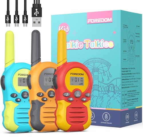 FOREDOM Walkie Talkies Recargables para Niños con Largo Alcance para Niños y Niñas de 3 a 12 Años Regalos de Cumpleaños – Pack de 3