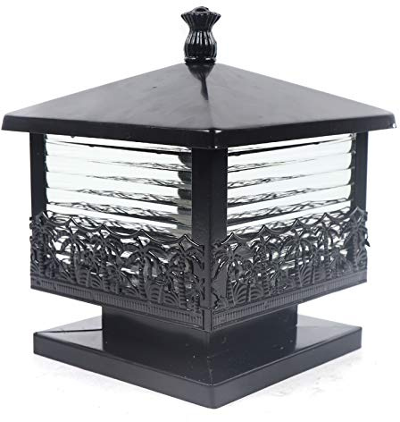 Fyssnn Yard Gate Post Lamp E27 Glass Pillar Light 20 * 20 * 23 cm Vintage Garden Lamp Black Outdoor Pedestal Lantern Suitable for Lighting Gardens Paths Garages Patios Porches etc