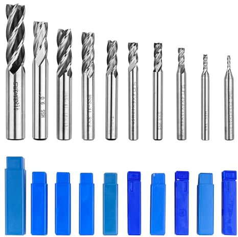 Riloventa 10 Stück 4-Flöten Schaftfräser Schnellarbeitsstahl, CNC Fräser Gerader Schaft, Bohraufsätze, CNC-Fräser-Bits, Nutenfräser Metall, mit Aufbewahrungsbox, für 2/3/4/5/6/7/8/9/10/12 mm