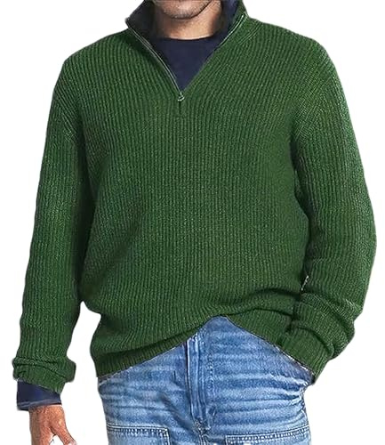 amropi Hombre Jersey con Cremallera de un Cuarto Cuello Alto Manga Larga Suéter de Punto