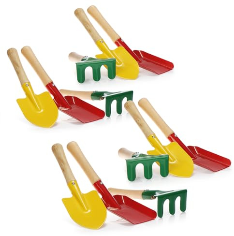 COM-FOUR® 12-teiliges Mini Gartenwerkzeug Set, Großpack Harke | Schaufel und Spaten aus robustem Metall und Holz - perfekt für Gartenarbeit - Balkon - Terrasse und Beetpflege