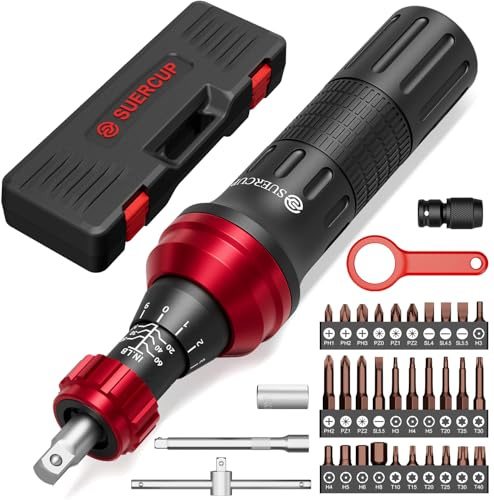 SUERCUP 1/4 Torque Screwdriver (10-60 in-lb), 36 PCS Set for Gunsmithing | Torque Wrench Screwdriver with T-bar, Hex, Torx, and Phillips S2 Bits, for Scope and Bike Mounting, precision instruments