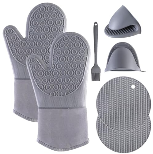 Oven Gloves Heat Resistant Silicone, Oven Mitts Silicone, Silicone Gloves | Cooking Heat Resistant Oven Gloves for Cooking Kitchen Baking(Grey)