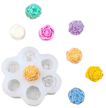 Silikonformen Gießformen Blumen,7 Mulden 3D Rosenform,Lebensmittelqualität Backform für Fondant,Schokoladen-Cupcake-Dekoration DIY Basteln