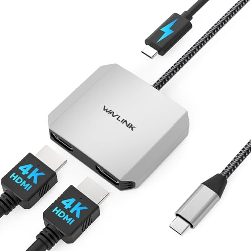 WAVLINK HDMI Adapter, USB C zu Dual HDMI Splitter, Dual 4K@60Hz hdmi, 100W PD, Kompatibel mit Dell XPS/HP/Lenovo/Surface/Type C Laptop/Windows System