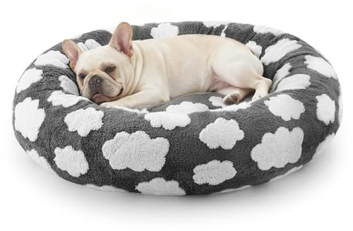 JOEJOY Jacquard Donut Round Small Dog Bed, Grey, 23x23x8in | Removable Washable Cover, Cute Pattern, Ultra Soft Fluffy Calming, Thick Supportive Bolster