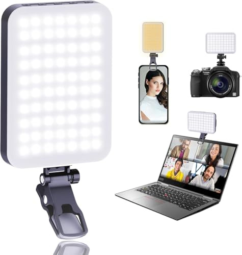 Selfie Light with Front & Back Phone Clip, High Power 60 LED 2000mAh Rechargeable CRI 95+, 3 Light Modes, Portable Clip on Light for Tablet/Laptop, Zoom Call TikTok Video Fill Light (NL-60AI)