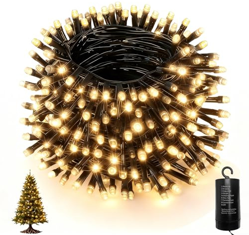 Dankeled Lichterkette Batterie Außen, 20M 200 LED Weihnachtsbeleuchtung Warmweiß, Timer, 8 Modi, Wasserdichte Weihnachtsbaum Lichterkette für Innen Außen, Garten, Hochzeit, Party, Weihnachtsdeko