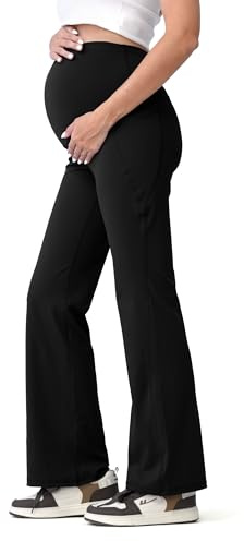 SUNNYBUY Leggings deportivos de mujer para embarazadas, pantalones de yoga para embarazadas, pantalones de maternidad sobre el abdomen, leggings de cintura alta con bolsillos, Negro , M