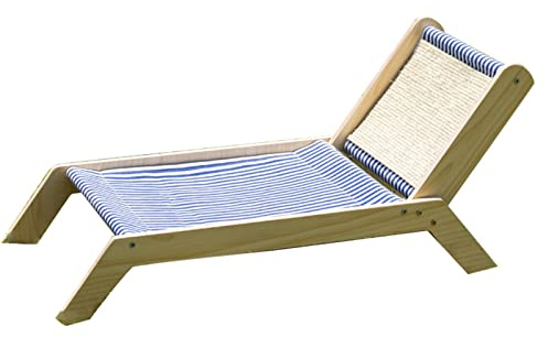 Fafeims c, Silla de Playa para Gatos, Cama Elevada de Madera para Gatos con Rascador de Sisal, Hamaca Antideslizante para Exteriores, para Balcón y Patio Interior (Silla de Playa)