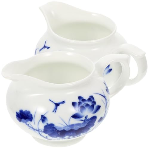 Mikikit Salsera de Leche Cerámica Azul y 2 Piezas, Dispensador de Salsa sin Goteo para Cocina y Restaurante, Jarra para Condimentos y Aderezos, Adecuado para Servir Salsas
