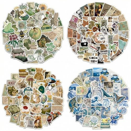 Copbopwn 200Pcs Vintage Aesthetic Stickers Waterproof Journal Stickers Vinyl Decals with Cute Retro Designs Stickers for Scrapbooking Laptop Water Bottle Journal Skateboard Unique Present for Adult