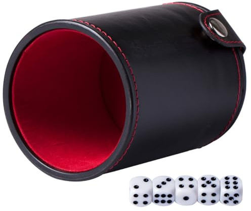 JUMPLAWN Cubilete de Dados de Cuero PU Doble Capa, Juego de Dados 5 Piezas, Vaso Agitador Compacto y Ligero para Entretenimiento en Bares, Ktv y Clubes
