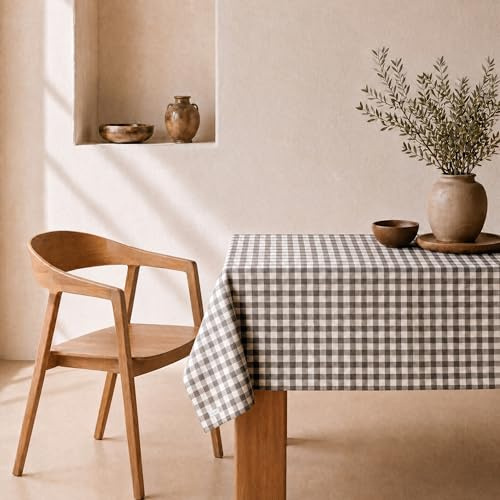 svet Mantel Antimanchas Tacto Tela Extrasuave, Mesa Rectangular, Algodón Impermeable, 100 x 140 cm (Cuadro Vichy Avellana)