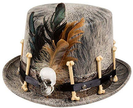 Boland Titre 72180 - Chapeau Voodoo Nawu cylindrique avec tête de mort, taille unique, adulte, beige/marron, avec ruban et applications, Halloween, carnaval, fête à thème