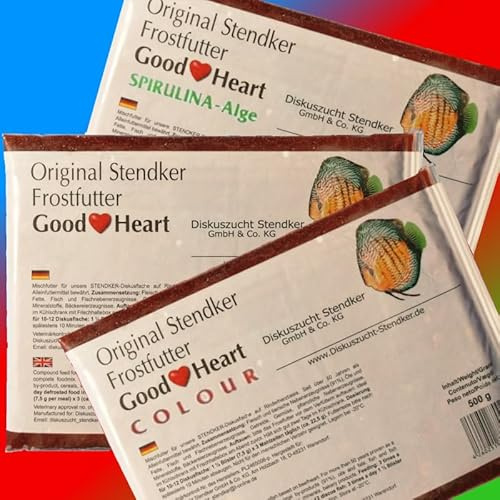Frostfutter Sparpaket 10 x Stendker GoodHeart Mix (normal/Colour/SPIRULINA) Diskus Futter Diskusfutter: 500g Flachtafel + 100g Beef - Lover Granulat Gratis dazu