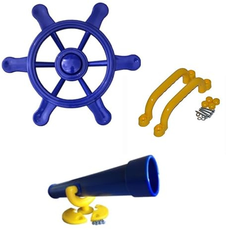 Loggyland Zubehörset für Spielturm Lenkrad + Fernrohr + 2 Handgriffe Sparset Zubehör Set blau