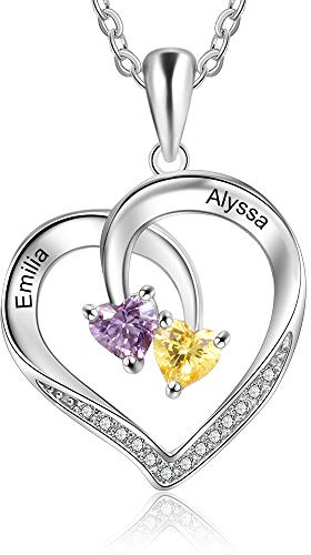 Ashleymade Personalisierte Namenskette Silber 925 Halskette Damen Herz Anhänger mit Namen Gravur Mutter Tochter Kette Geschenk für Muttertag Valentinstag Weihnachten