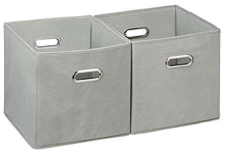 Relaxdays 10025656_111 grau Aufbewahrungsbox 2er Set, Regalkorb ohne Deckel, mit Griff, faltbar, Stoffbox quadratisch, 30 cm, Polyester, Pappe, 30 x 30 x 30 cm, 2