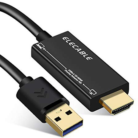ELECABLE USB auf HDMI Adapter Kabel für Mac OS Windows 11/10/8/7/, USB 3.0 zu HDMI Stecker HD 1080P Monitor Display Audio Video Adapter/Konverterkabel(1,8M)