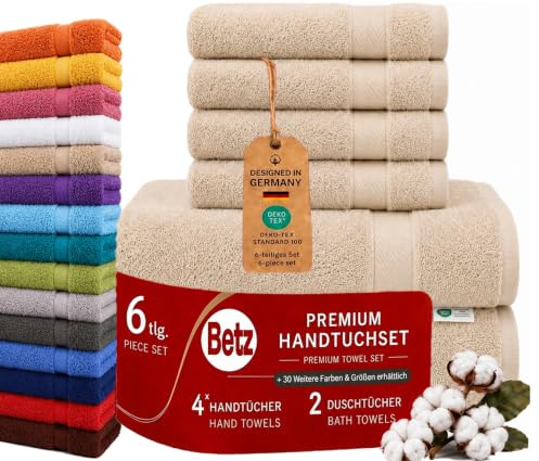 Betz 6er Handtuch Set Premium – 4 Handtücher 50x100 cm – 2 Duschtücher 70x140 cm - 100% Baumwolle – Frottee Handtücher für Bad, Gäste & Alltag – pflegeleicht & langlebig - Farbe Sand