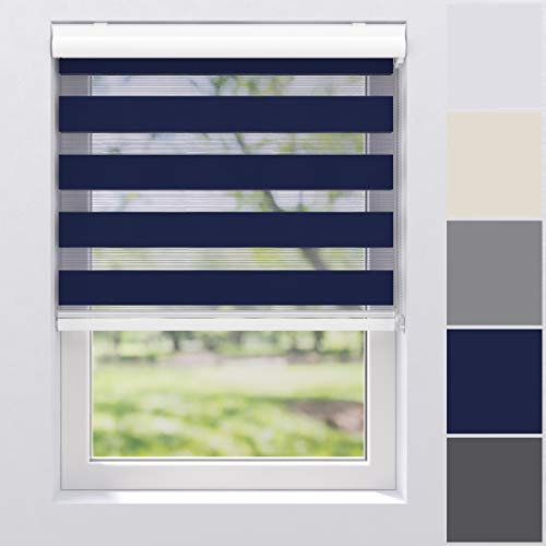 Doppelrollo Duo Rollo Kettenzugrollo Seitenzugrollo Rollo für Tür und Fenster Breite 40 bis 220 cm Höhe 130, 175 und 240 cm Wand- und Deckenmontage Abdeckblende aus Aluminium (150 x 175 cm, Blau)