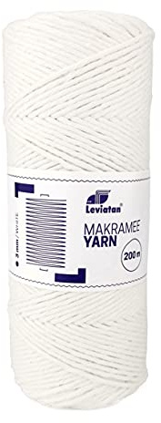 Leviatan Hilo Natural Cordón Retorcido Simple Súper Suave | Cuerda de Macramé de Algodón 100% para Manualidades | Decoración de Bodas y Navidad | 3mm x 200m | Blanco, 200