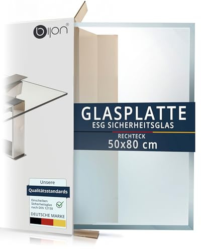 bijon Glasplatte Tisch ESG Sicherheitsglas Rechteck - Für Esstisch, Couchtisch, Gartentisch, Schreibtisch, Bodenplatte, Funkenschutz, Kaminschutz - Glasplatte 50x80 cm oder 80x50 cm