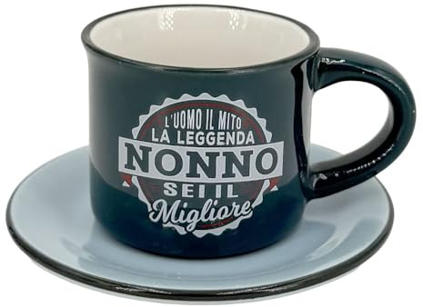 CLEARCO Tazzina da caffè in gres porcellanato personalizzata con piattino - NONNO, L'UOMO IL MITO...