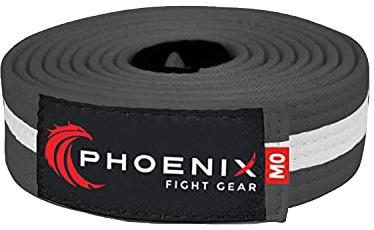 Phoenix Fight Gear Kids Jiu Jitsu Mixed Martial Arts BJJ Belt in Black, White, Grey, Orange, Yellow, Green, Purple, and Blue, Sizes M00, M0, M1, M2, M3 (Grey/White, M2)