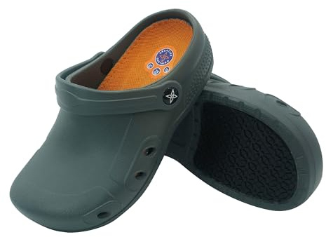 GRIPLAND Slip Resistant Sandal with Antibacterial Insole Men's Women's Nurse Chef Maternity Medical Mechanic Work Shoes Kitchen Garden Hospital Slippery Ground Non Slip Safety walking Clog Grey 6 UK