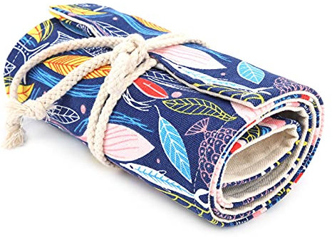 Bleistiftrolle Wrap 72 Löcher 7,7 * 31,7 Zoll Etui Halter Baumwolle Leinwand Bunte Fisch Stoff Roll Up Draw Pen Aquarell Ölpinsel Tasche für Kind Schüler Schule