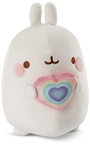 Peluche Molang avec Cœur Arc-en-Ciel 12 cm I Favori des Réseaux Sociaux et Star de la Télé à câliner, pour Jouer et à Aimer I Kawai – 48223