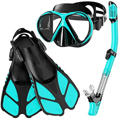 Smyidel Schnorchelset Taucherbrille mit Schnorchel und Flossen,Schnorchel Set Erwachsene Schnorchelset Tauchset Taucherbrille mit Schnorchel für Herren und Damen Tauchen Schnorcheln 3er Set
