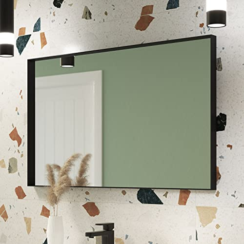 Pebble Grey Eva Bathroom Mirror | 1000x600mm | Matt Black | Rotatable | Aluminium Frame | Wall Mounted