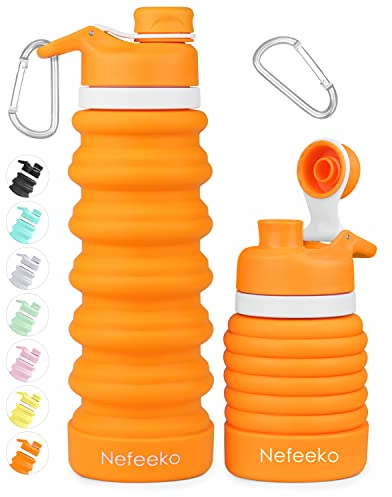 Nefeeko Collapsible Water Bottle, 26oz Silicone Foldable Water Bottles Leakproof BPA Free Travel Water Bottles with Carabiner, Portable Sport Water Bottles for Camping,Hiking Outdoor Indoor Sport