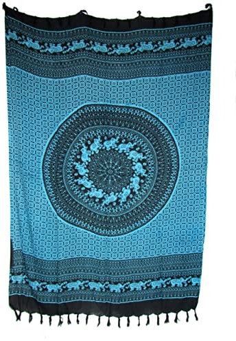 SAWA-ART Sarong Pareo Wickelrock Strandtuch Tuch zum Binden Elefantmotiv/große Auswahl schönste Farben/Sauna-Tuch Wickelkleid Schal Wickeltuch Bademode Freizeitmode Sommermode / 100% Viskose (türkis)