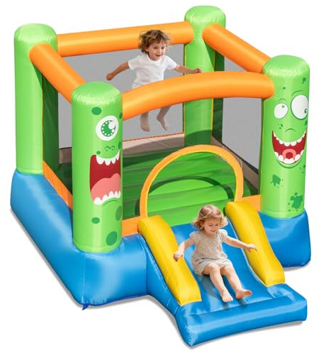 Maxmass Inflatable Bouncy Castle, Kids Jumping House with Slide, Carrying Bag, Children Inflatable Bounce House Blow up Bouncing Playhouse for Indoor Outdoor