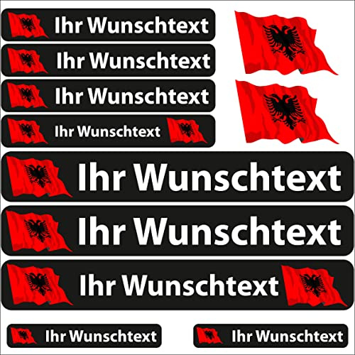 INDIGOS UG Fahrrad Aufkleber Albanien - 13 Fahnenaufkleber wehend - Sticker selbst gestalten - Autoaufkleber- Motorrad - Namensaufkleber wasserfest personalisiert - Wunschtext