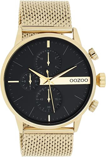 Oozoo Timepieces Herren Uhr in Gold Schwarz| Armbanduhr Herren mit Mesh Metallarmband | Hochwertige Uhr für Männer | Edle Analog Herrenuhr in rund C11102
