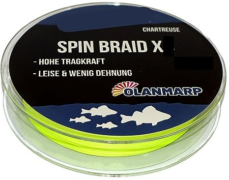 Olanmarp Spin Braid X Farbe Chatreuse 250 m - Geflochtene Angelschnur, dünn und geschmeidig für alle Angelarten (4 Fach geflochten, 0,12 mm - 9 kg)