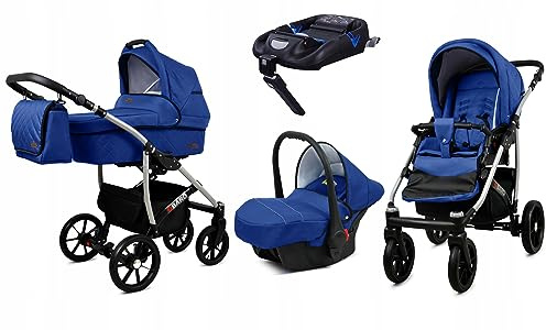 BabyLux® Kinderwagen Set 4 in 1 - Qbaro - incl. Babywanne, Buggy Sportsitz, Auto-Babyschale, ISOFIX-Basisstation - Autositz - Kinderwagenset - Kombikinderwagen mit Wickeltasche usw.