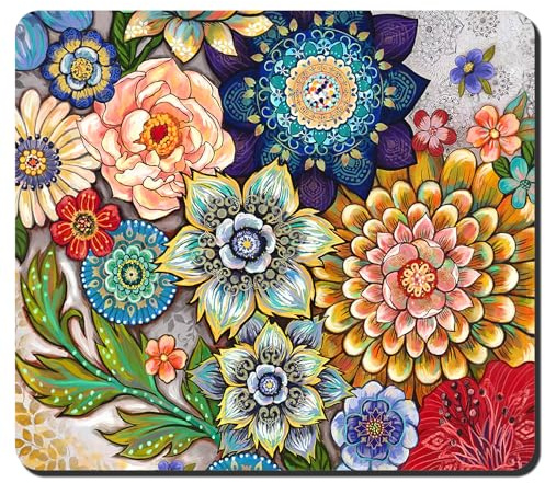 Rnivvi Dish Drying Mat for Kitchen Counter, 16 x 18 Cute Flower Theme Absorbent Heat Resistant Drying Pad with Non-slip Rubber, Coffee Bar Mats for Coffee Machine Dish Rack, Mandala Floral
