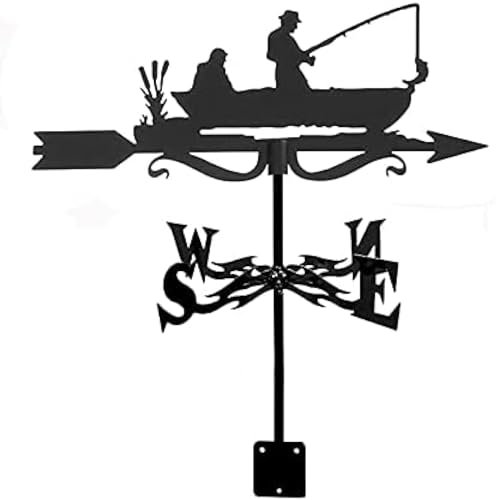 Girouette De Pêcheur Dalmatiens Chasseur, Girouette Creuse Indicateur De Direction du Vent Mesure Professionnelle avec Support De Montage Résistant À La Corrosion,Pêcheur,HaoAMZ