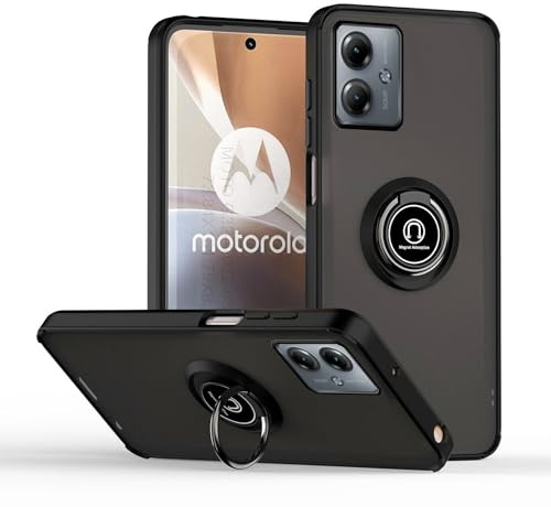 WBWONE Funda para Motorola Moto G14, Translúcido Escarchado Anti-Huella Anti-Rasguño Carcasa TPU y PC Shock- Absorción Case con Anillo Kickstand, Negro